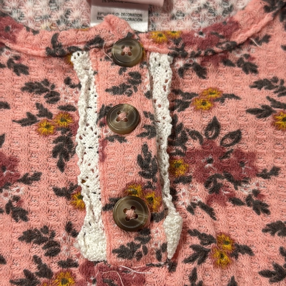 Little Lass Baby Girls Pink Floral Top with Cinched Short Sleeves - Picture 5 of 6